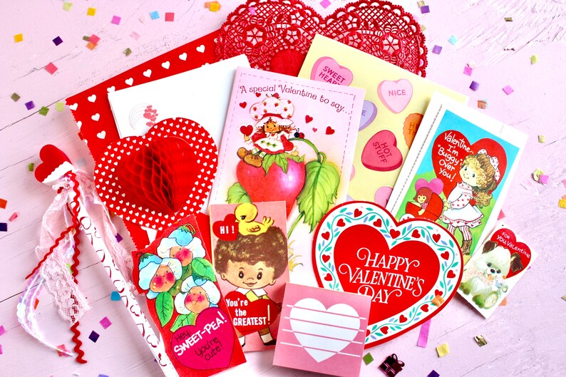 80s Valentines Day Card and Ephemera Pack Retro Vintage - Etsy