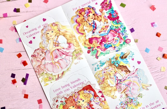 Lady Lovely Locks Vintage Valentine Cards Set of 4 With Envelopes, 80s Kids  Pastel Kawaii Classroom Valentines, Whimsical Rainbow Valentines 