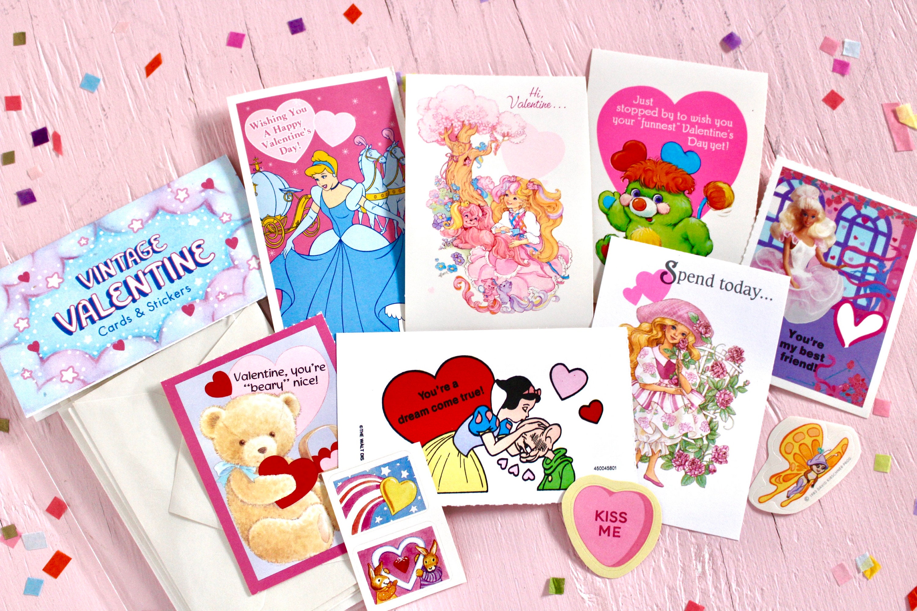 80s Girl Nostalgia Valentine Card Pack, 80s 90s Mystery Cards and