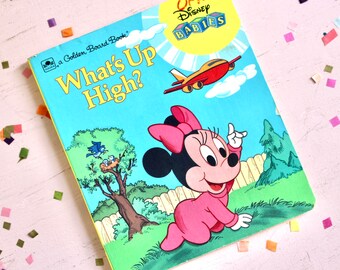 Disney Babies Hardcover Kids Book, What's Up High?, Vintage 80s Early Learning Kids Book, Board Book for Toddlers