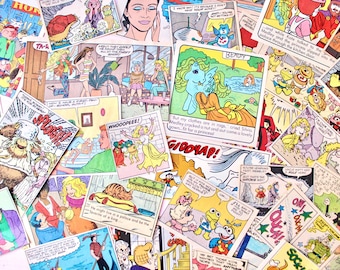 Vintage-Comic-Papier-Set | 35 Retro-80er-Jahre-Cartoon-Ephemera | Junk-Journal-Zubehör