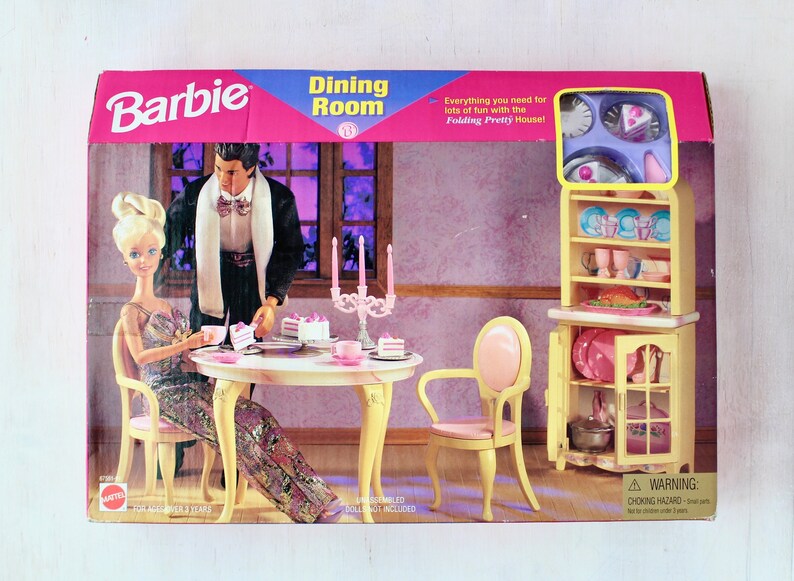 Vintage Barbie Dining Room Nib 1997 Folding Pretty House Set 90s