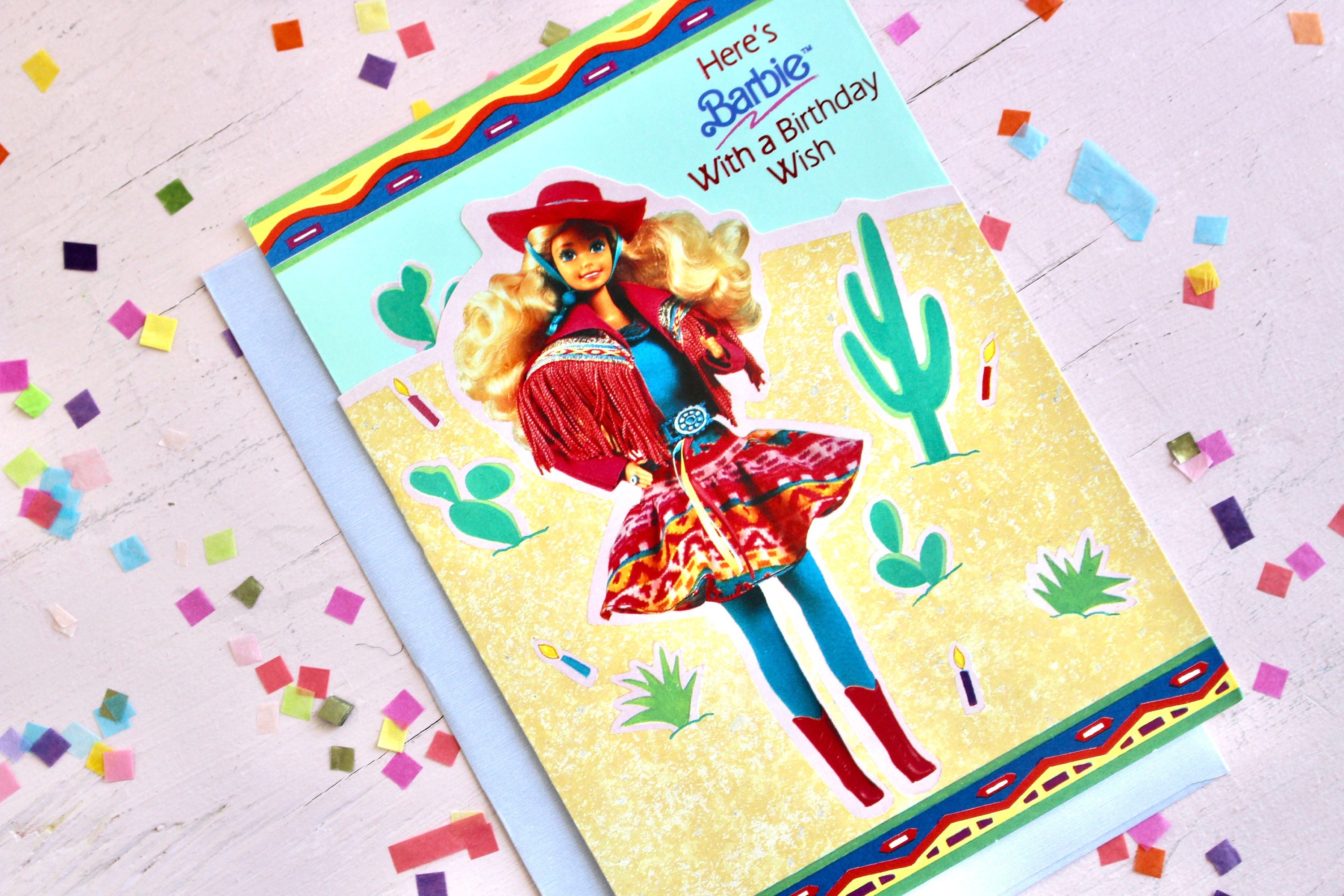 Western stamping barbie doll birthday card with envelope - etsy