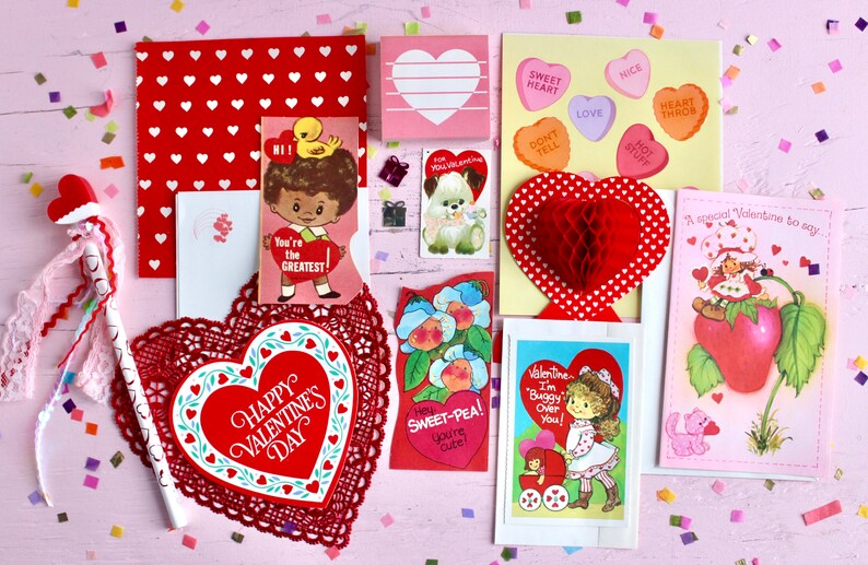 80s Valentines Day Card and Ephemera Pack Retro Vintage - Etsy