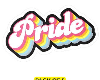 LGBTQ+ Pride Stickers, Rainbow Vinyl Decals, Laptop, Water Bottle (Pack of 5)