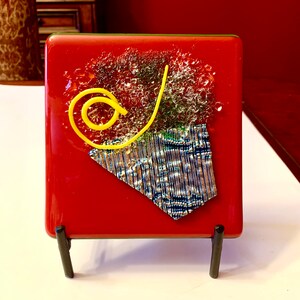 Christmas/Holiday Theme Fused Glass Flower Panel, Great Gift, Desk/Wall Decoration