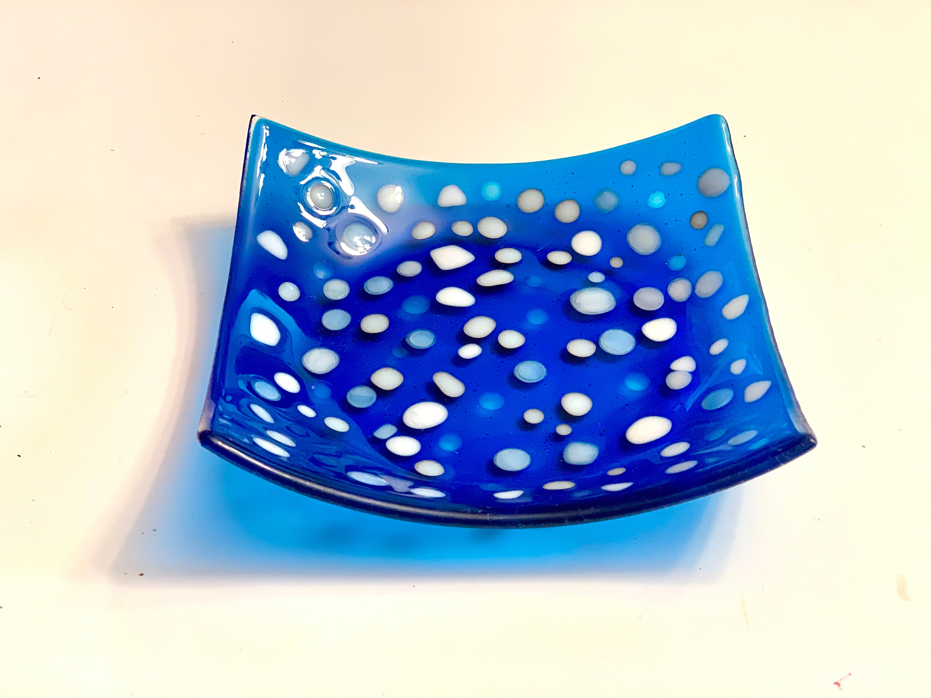 Beautiful Blue White Dots Fused Glass Plate Handmade Glass Etsy Denmark