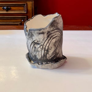 Hand-made Black White Clay Planters. Irregular Shape, Good for Small Flower or Succulents