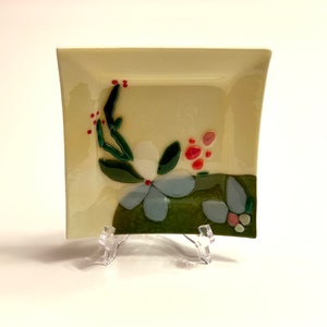 Fused Glass  Flower Panel/Plate, Spring Theme, Great Gift, Desk/Wall Decoration