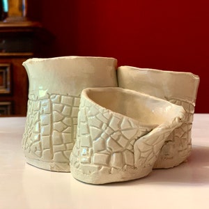 Hand-made Iced Color Clay Planters. Irregular Shape, Good for Small Flower or Succulents