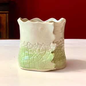 Hand-made Mint Green Clay Planters. Irregular Shape, Good for Small Flower or Succulents