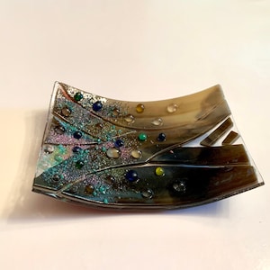 Fused Glass Christmas Tree, Holiday Tree Bubble Shape Soap Dish Or Decorative Plate For Jewelry, Keys All Small Items