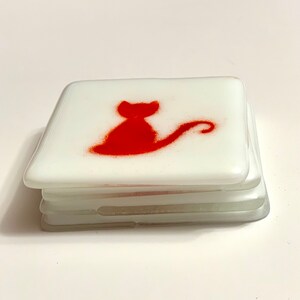 Adorable Kitty Fused Glass Coasters (set of 4) - Barware - Home Décor - Housewarming Gift - Drink Coasters, Holiday Gift Set