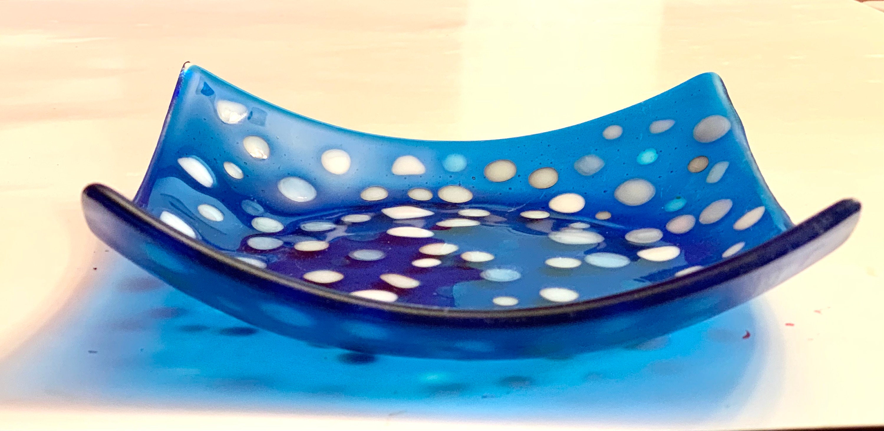 Beautiful Blue White Dots Fused Glass Plate Handmade Glass Etsy Denmark