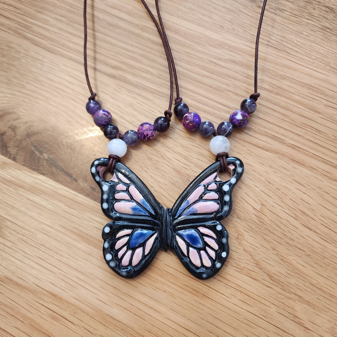 Pink Best Friends Forever BFF Butterfly Statement Necklace Butterfly ...