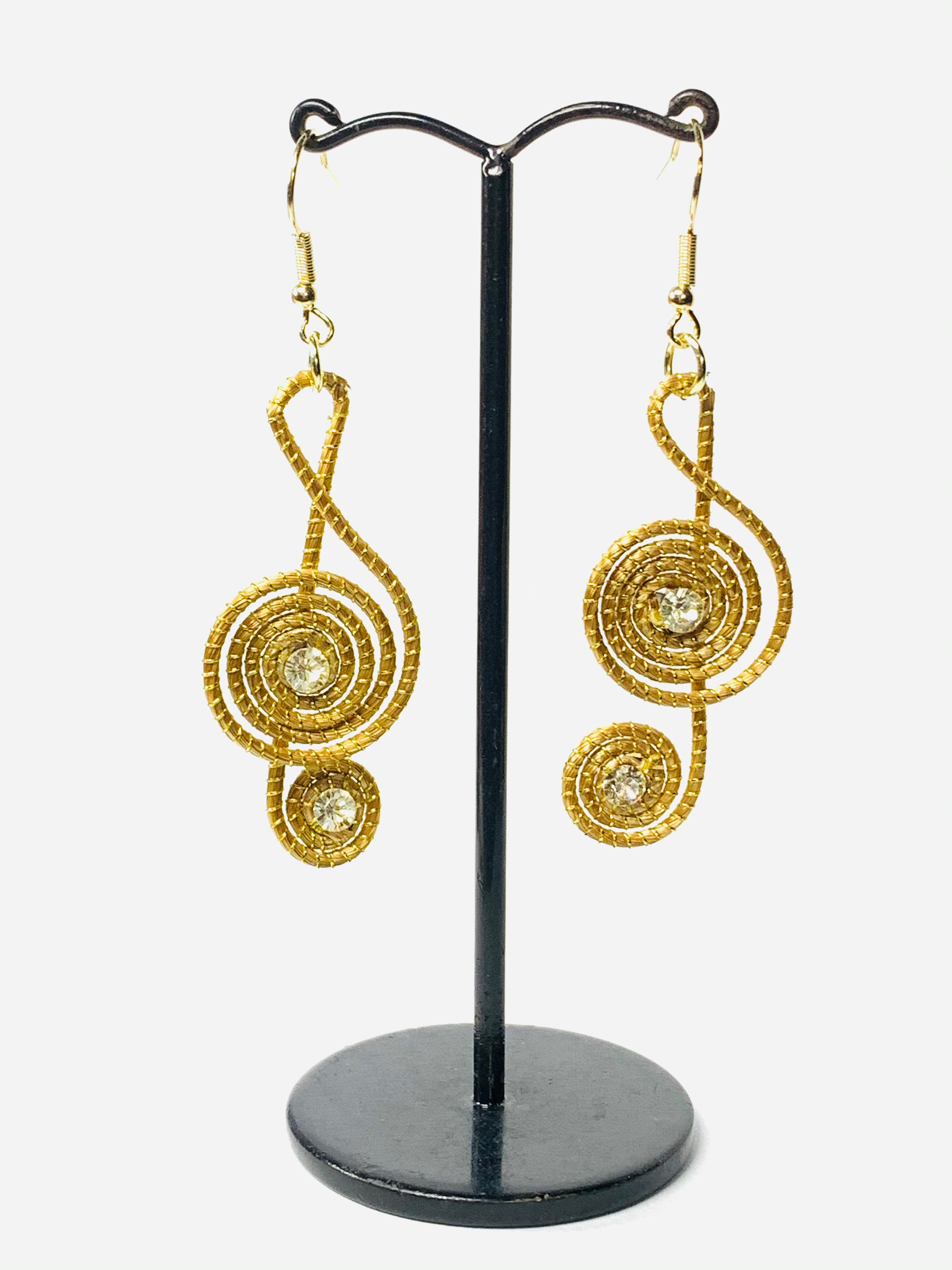 Treble Clef Music Note Earrings Rhinestone Detail Golden Etsy