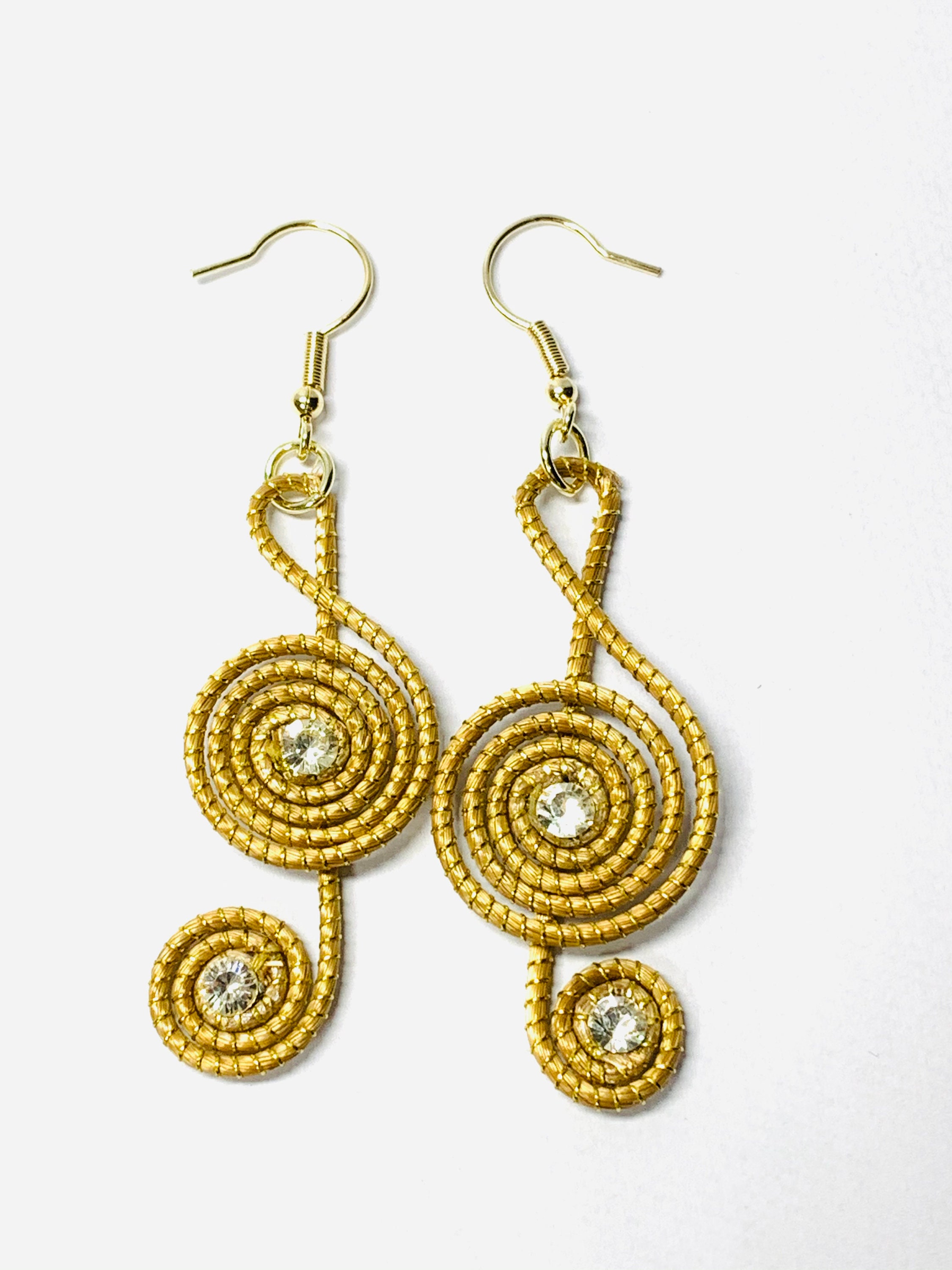 Treble Clef Music Note Earrings Rhinestone Detail Golden Etsy