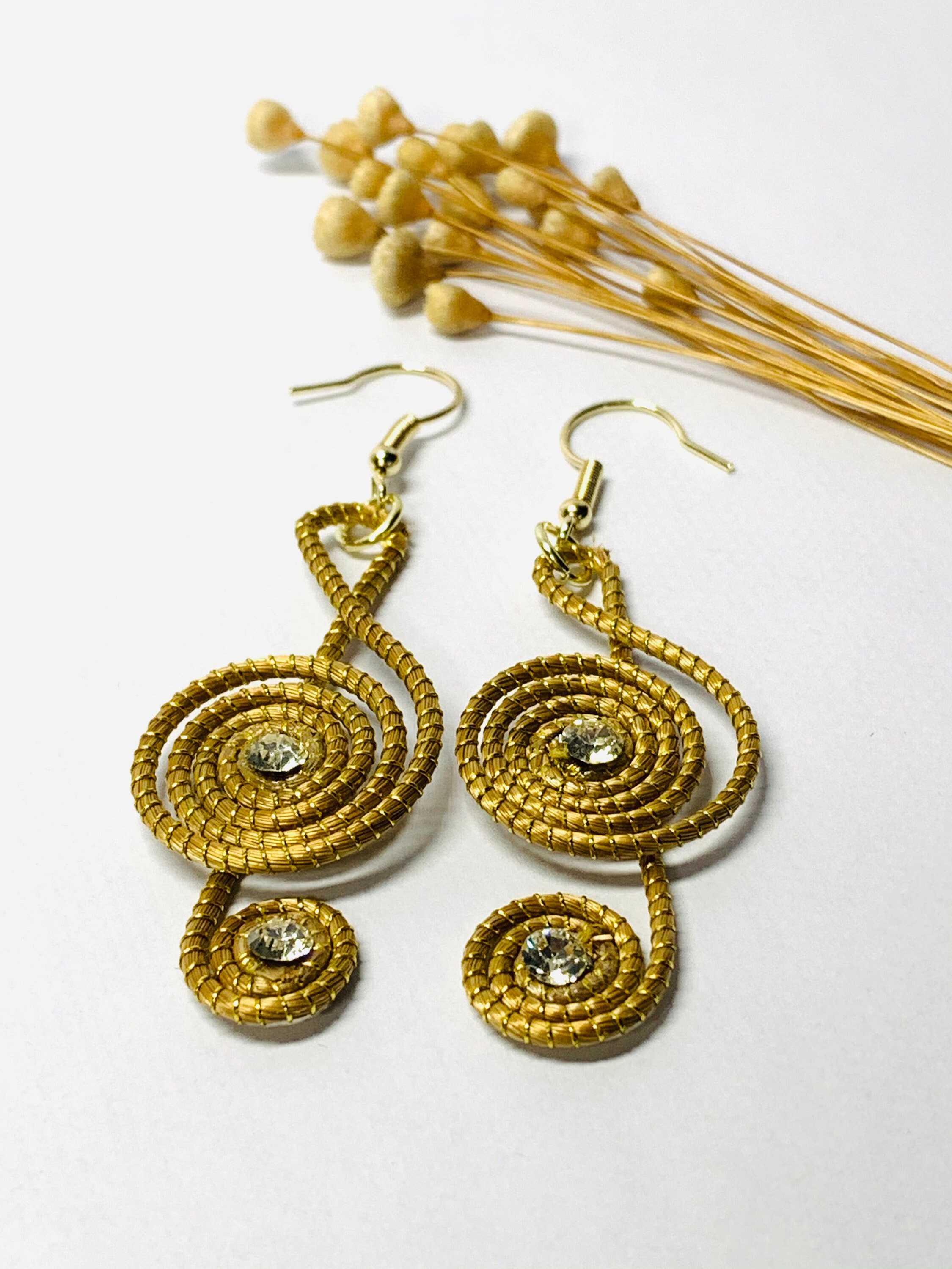 Treble Clef Music Note Earrings Rhinestone Detail Golden Etsy