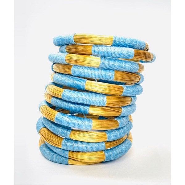 Blue and Gold Bangles | Stack Bangles | Eco Jewellery | Organic Jewellery| Plant Based Accessories | Golden Grass | Vegan Jewellery | Gold