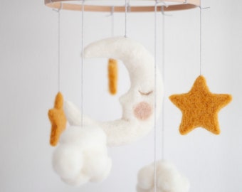 Moon and Stars Needle Felted Baby mobile /crib/ handmade