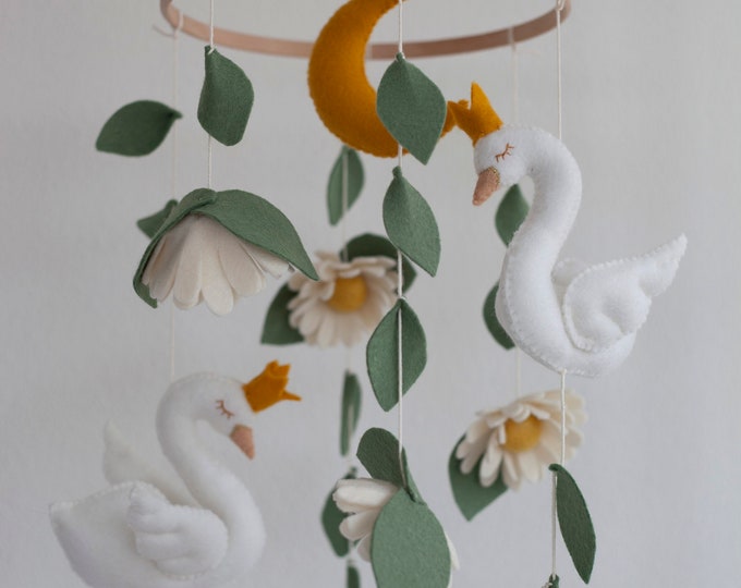 Felt Swan and Daisy Baby Mobile, Crib, Boho, Stylish