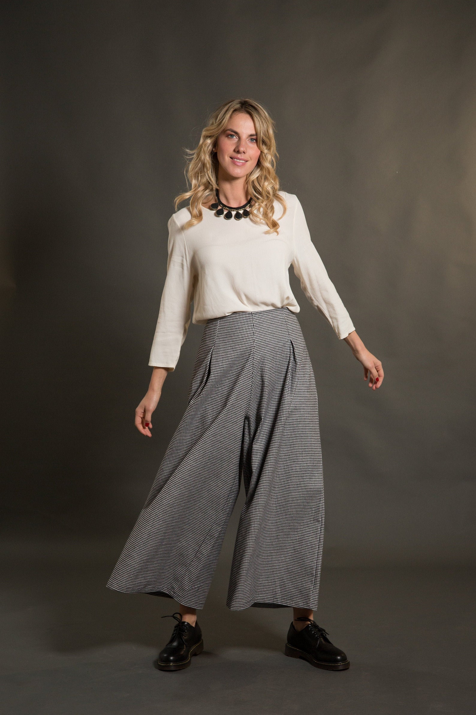 Pantaloni larghi quadretti bianchi e neri zip laterale | Etsy