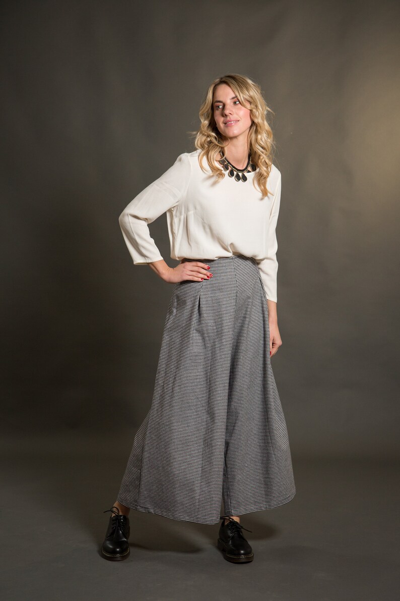 Pantaloni larghi quadretti bianchi e neri zip laterale | Etsy