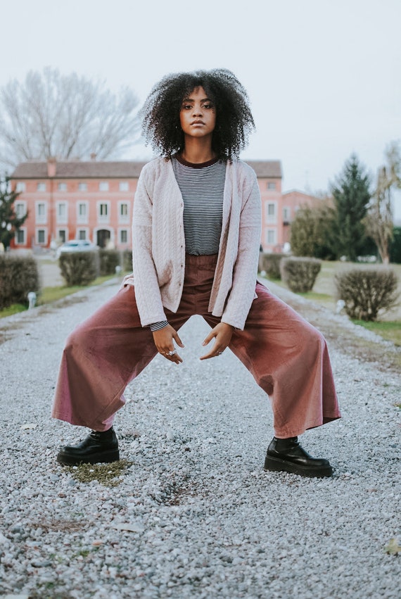 Pantalone palazzo in velluto liscio di cotone tasca alla | Etsy Italia