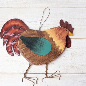 Vintage bird decor, rooster decor, bird wall decor, bird sign, kitchen decor, hanging bird, bird figurine, bird gift, farmhouse decor image 1