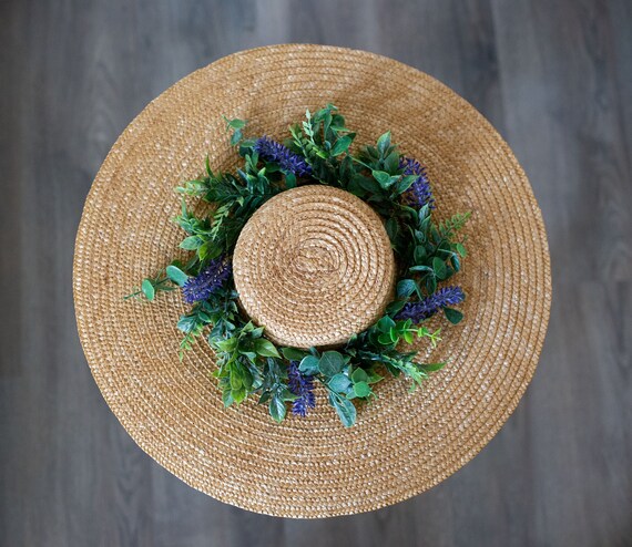 FABULOUS VINTAGE LAVENDER STRAW HAT WITH LARGE FABRIC FLOWER AND LEAVES Bucket Babe NEW 2026 STYLE - 4 main image 4