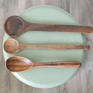 Vintage wooden spoons set of 3, wood decorative spoons, farmhouse kitchen decor, rustic spoons, brown home decor. vintage gift for home