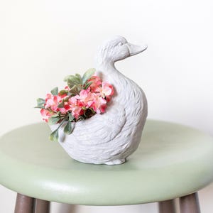 Mother's Day floral gift, faux floral arrangement in ceramic gray duck planter, shelf decor, duck gift, gray home decor, pink flowers