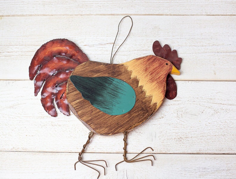 Vintage bird decor, rooster decor, bird wall decor, bird sign, kitchen decor, hanging bird, bird figurine, bird gift, farmhouse decor image 1