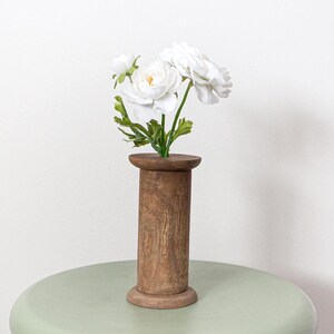 Vintage wooden spool floral arrangement centerpiece, boho wedding decor, table mantle decor, white peonies, floral gift, shelf decor