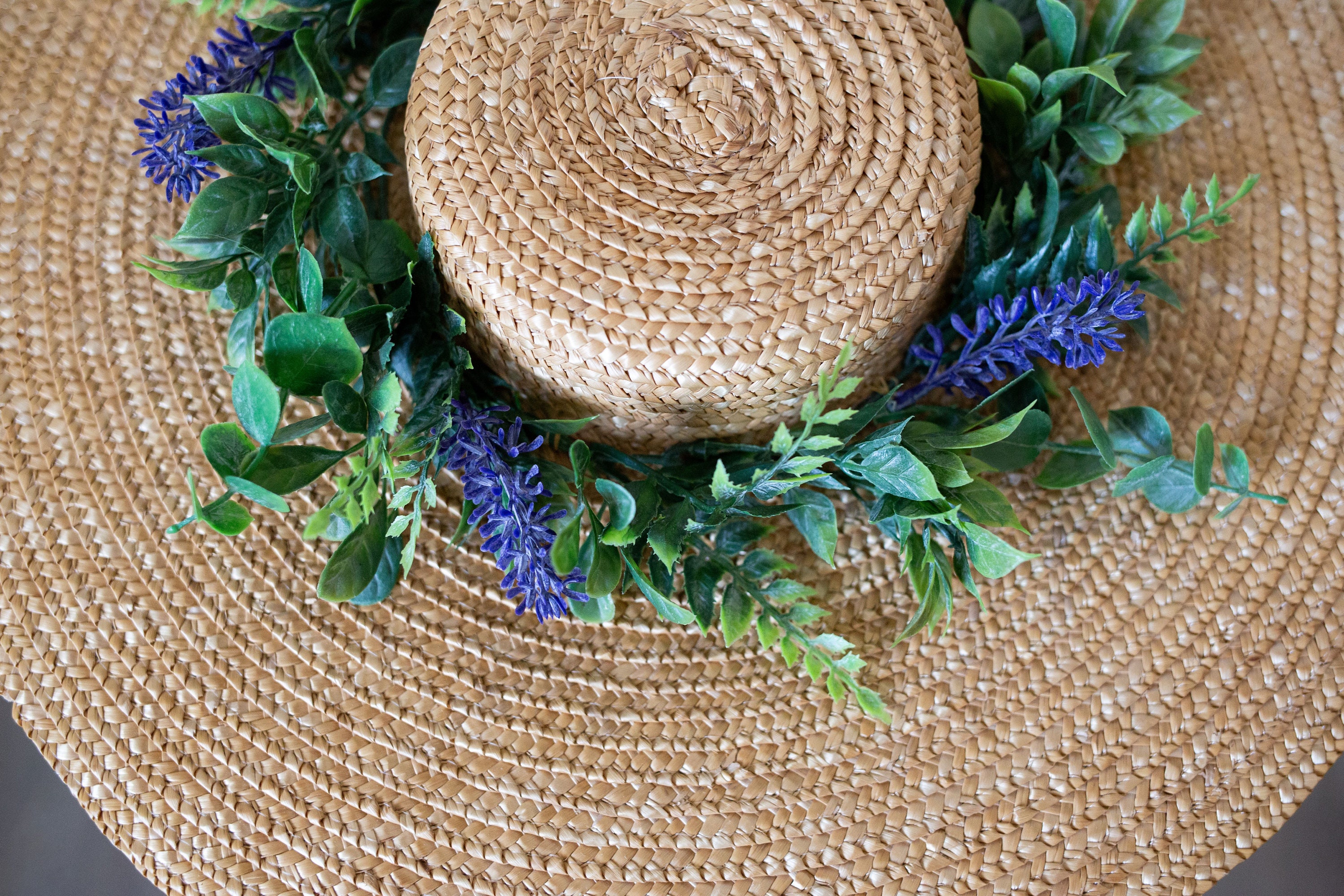 FABULOUS VINTAGE LAVENDER STRAW HAT WITH LARGE FABRIC FLOWER AND LEAVES Dry Rose Sinamay Straw Dress Hat - Made to Order – Village  main image 4