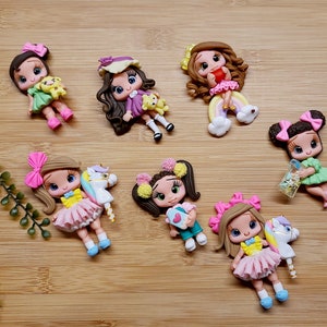 CLAYS, bow center, clay dolls, bow centerpieces, clay center for bows, dolls for hair bows, doll bow, bow supplies clay doll, Hair applique