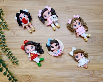 CLAYS, bow center, clay dolls, bow centerpieces, clay center for bows, dolls for hair bows, doll bow, bow supplies clay doll, Hair applique