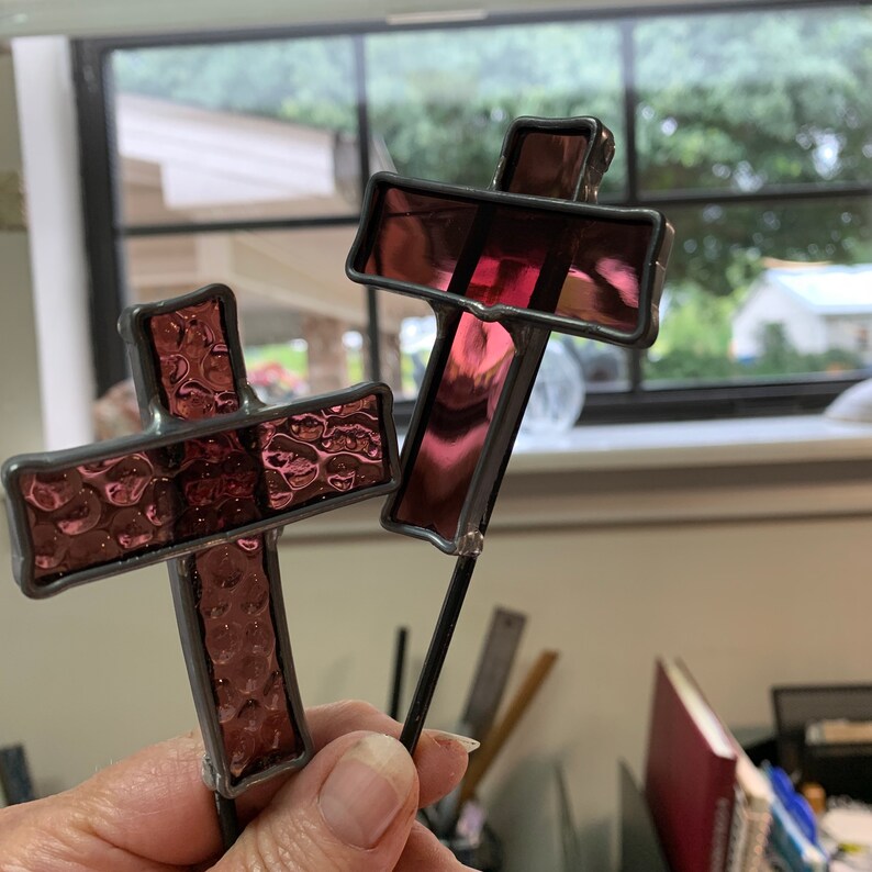 Stained Glass Cross Garden Stakes Garden Art Glass Garden Etsy UK