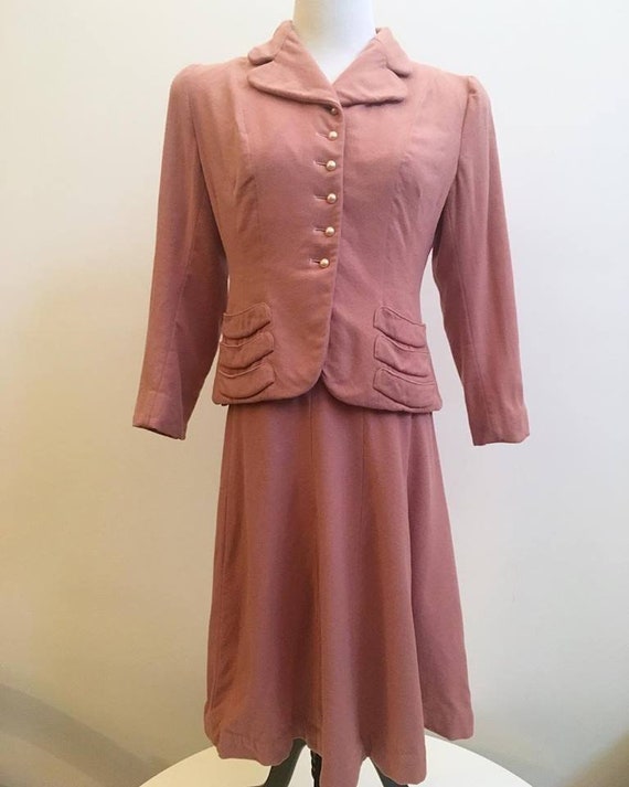 1940s Blush Pink Wool Suit
