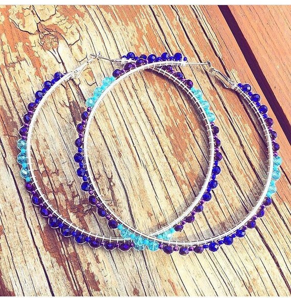 Items similar to Beaded Hoops on Etsy