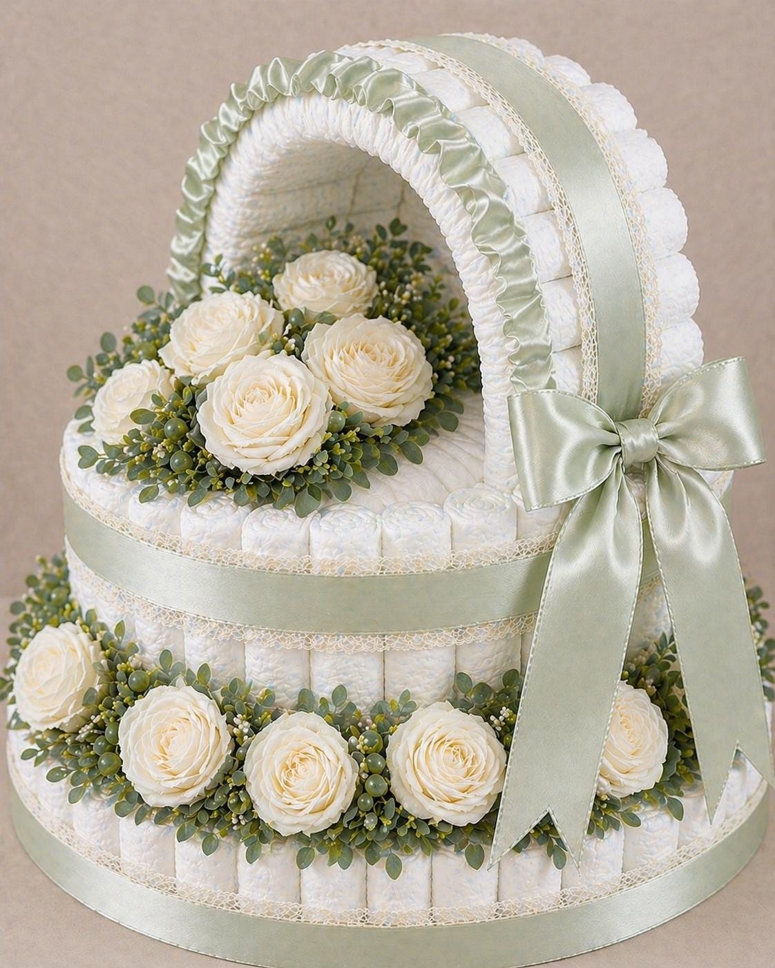 Luxury Diaper Cake Bassinet | Handmade Satin Roses | Baby Shower Gift ...