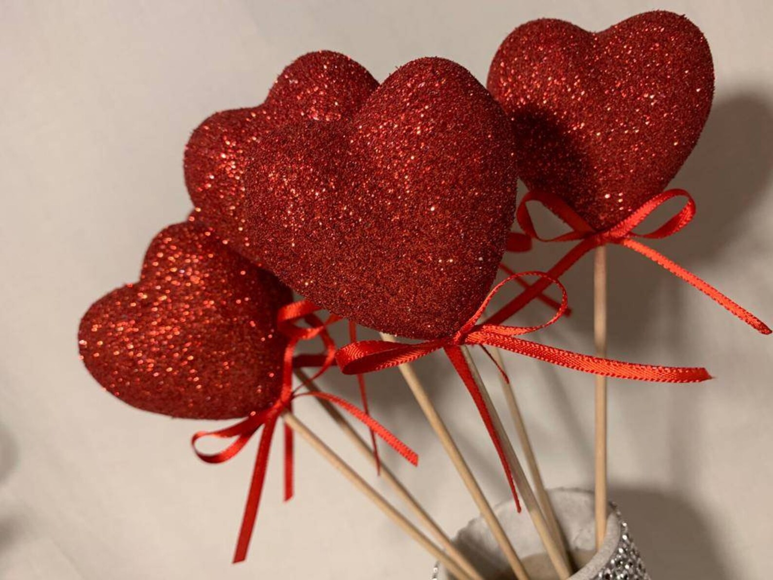 6 pcs 27cm/11 inch Decorative glitter heart sticks for a Etsy