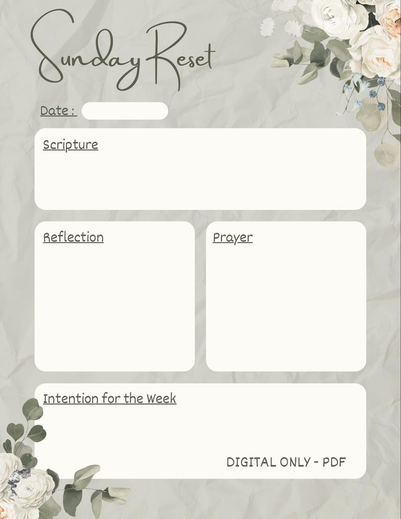 Sunday Reset Printable | Christian Reflection Worksheet | Weekly Faith ...