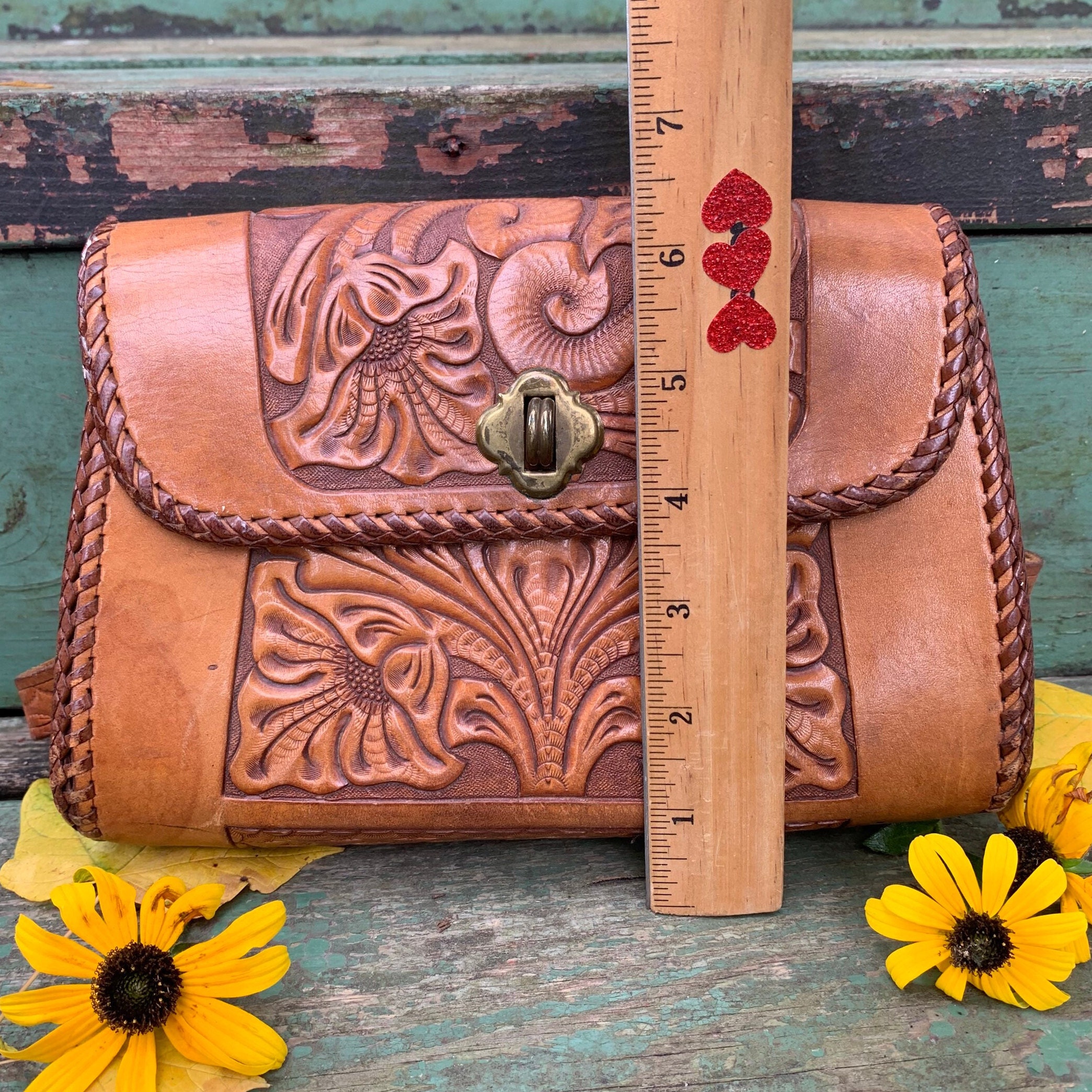 Vintage Hand Tooled Leather Purse Tan Fawn Deer Acorn Floral Western  Whipstitch