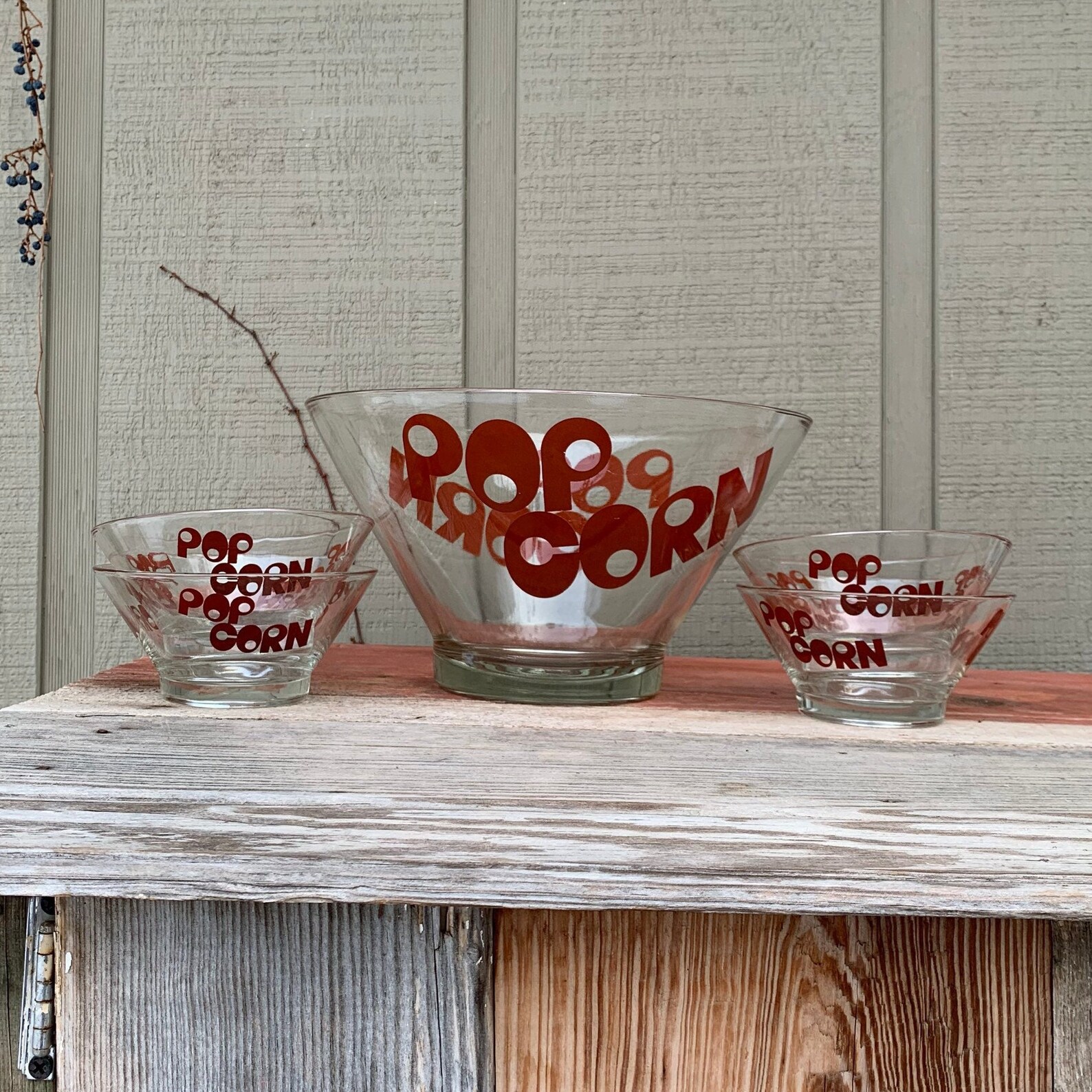Vintage Popcorn Serving Bowl Set MCM Glass Set of 5 Etsy New Zealand