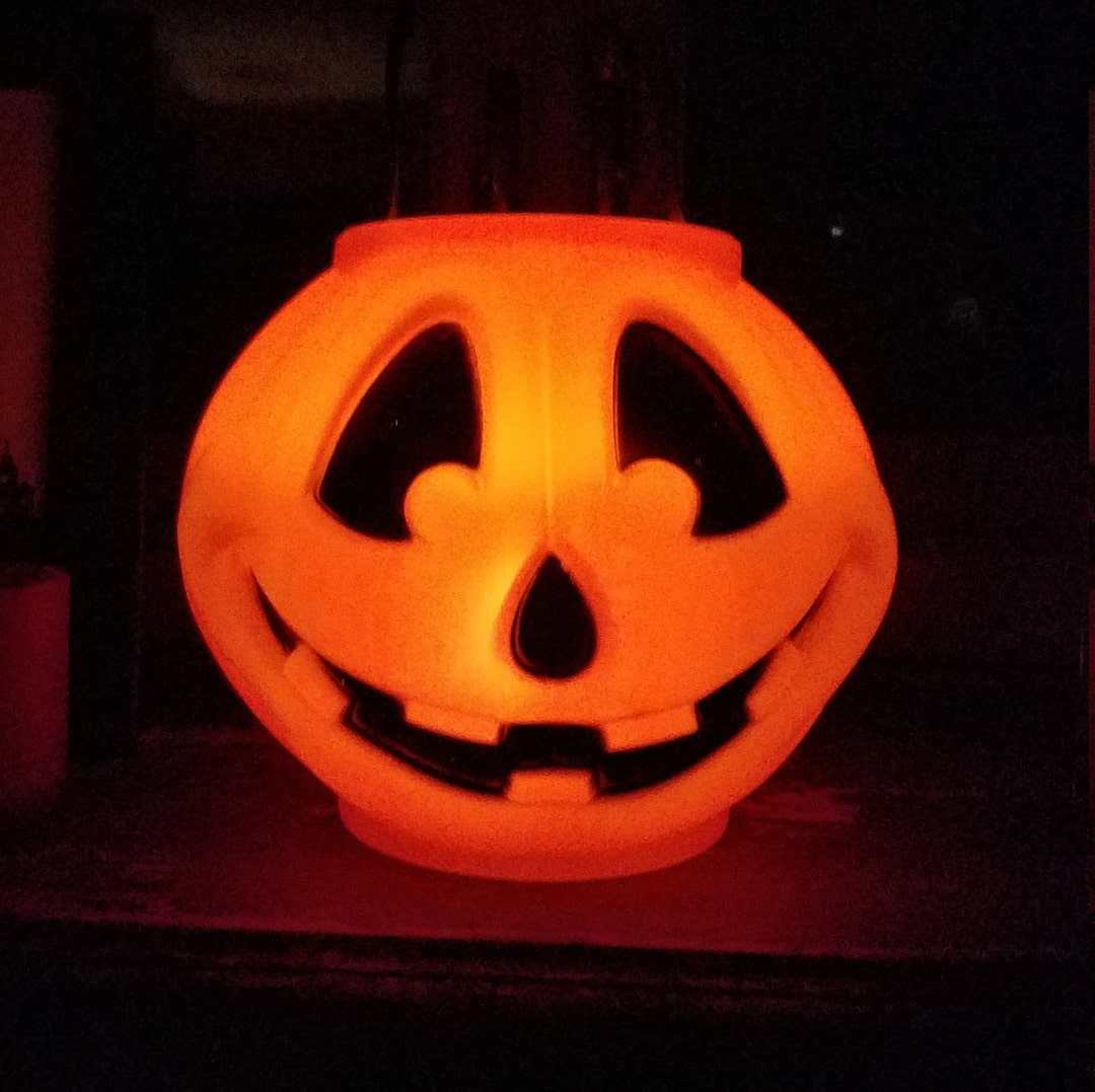 Vintage Blow Mold Jack O' Lantern Pumpkin Pail, Halloween Candy Trick ...