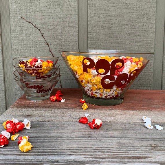 Vintage Large Popcorn Serving Bowl with Small Popcorn Bowls Etsy