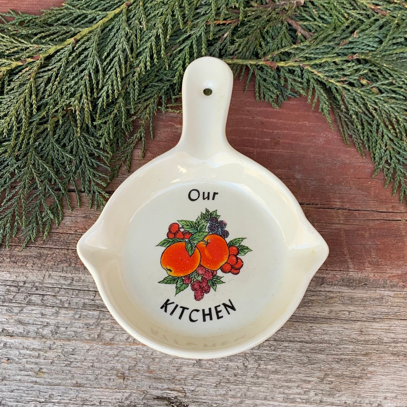 Vintage Spoon Rest Our Kitchen with Fruits Berries Floral MCM Etsy