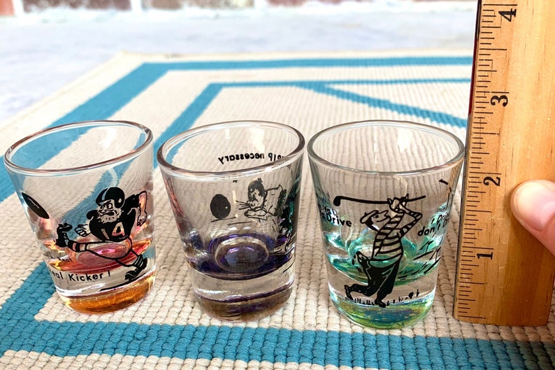 Vintage Shot Glasses Funny MCM Football Golf Bowling Set of Etsy