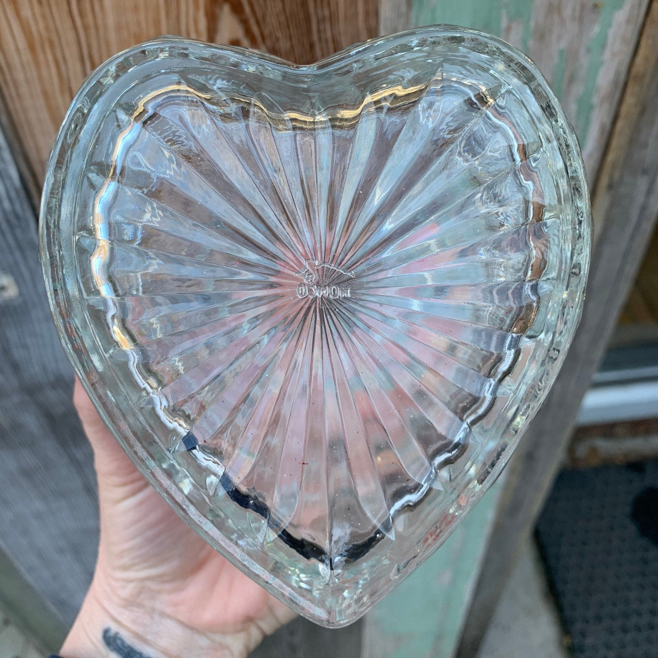 Vintage Glass Heart Dish Valentine Candy Bowl With Lid Box Etsy UK
